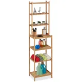 Relaxdays Badregal, Hellbraun, Holz, 44x180x33 cm, Badezimmer, Standregal, natur