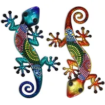 HONGLAND Metall-Gecko-Wandkunst, 2 Stück, 38,1 cm, Eidechse, Outdoor-Dekoration, hängende Glasskulptur, Dekoration für Garten, Zaun, Zuhause