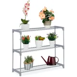 Relaxdays Blumenregal, 3 Ablagen, Blumen- Pflanzentöpfe, Metall Kunststoff, HxBxT: 72x91x28 cm, Kräuterregal, grau