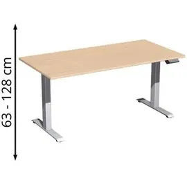 Geramöbel Schreibtisch Elevate Plus, elektrisch höhenverstellbar, HxBxT 630-1.280 x 1.600 x 800 mm, Buche/silber