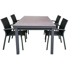 teico group 5-tlg. Alu Gartenmöbel Set anthrazit Tisch ausziehbar mit 4 stapelbaren Stühlen - Grau