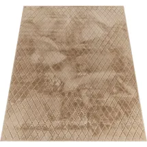 Paco Home Hochflor-Teppich »Arnheim 742«, rechteckig, 26 mm Höhe, Uni Farben, Rauten Muster, besonders weich, Hoch-Tief Effekt beige