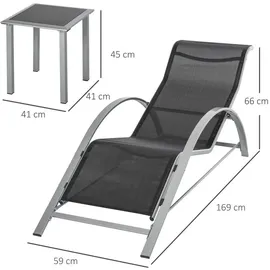 Outsunny Gartenliege Set 3-tlg. Schwarz/Silber