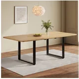 OKWISH Esstisch Ausziehbarer Esstisch, rechte Form, Metallbeine (Packung, 1-St., geeignet für 6-10 Personen, für Esszimmer, Küche, Eichenfarbe), mit 3 Längen, 140/180/220*90 cm, einfacher Stil 220 cm x 75 cm x 90 cm