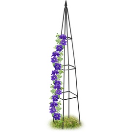 Relaxdays Rankhilfe Obelisk, HBT 190 x 35 x 35 cm, Rankpyramide Kletterpflanzen, Metall, freistehend, Rosenturm, schwarz