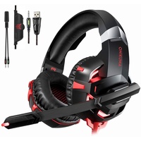 Onikuma K2A Stereo Wired Gaming Headset PS4 Gaming Headset Headset Gamer Headset mit Mikrofon für PC Xbox One / Laptop LED leuchtet-Rot