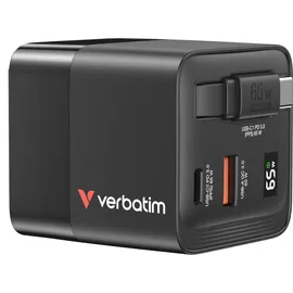 Verbatim Gan 65W 2xUSB-C PD,1xUSB-A, retrac. Cable 32217