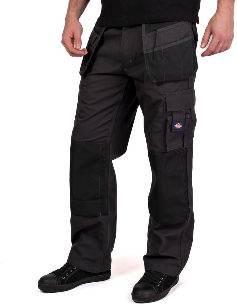 Lee Cooper Herren Multi & Holster Pocket Kneepad Arbeitssicherheitshose Cargohose, Grau / Schwarz, 30" Taille Großes Bein