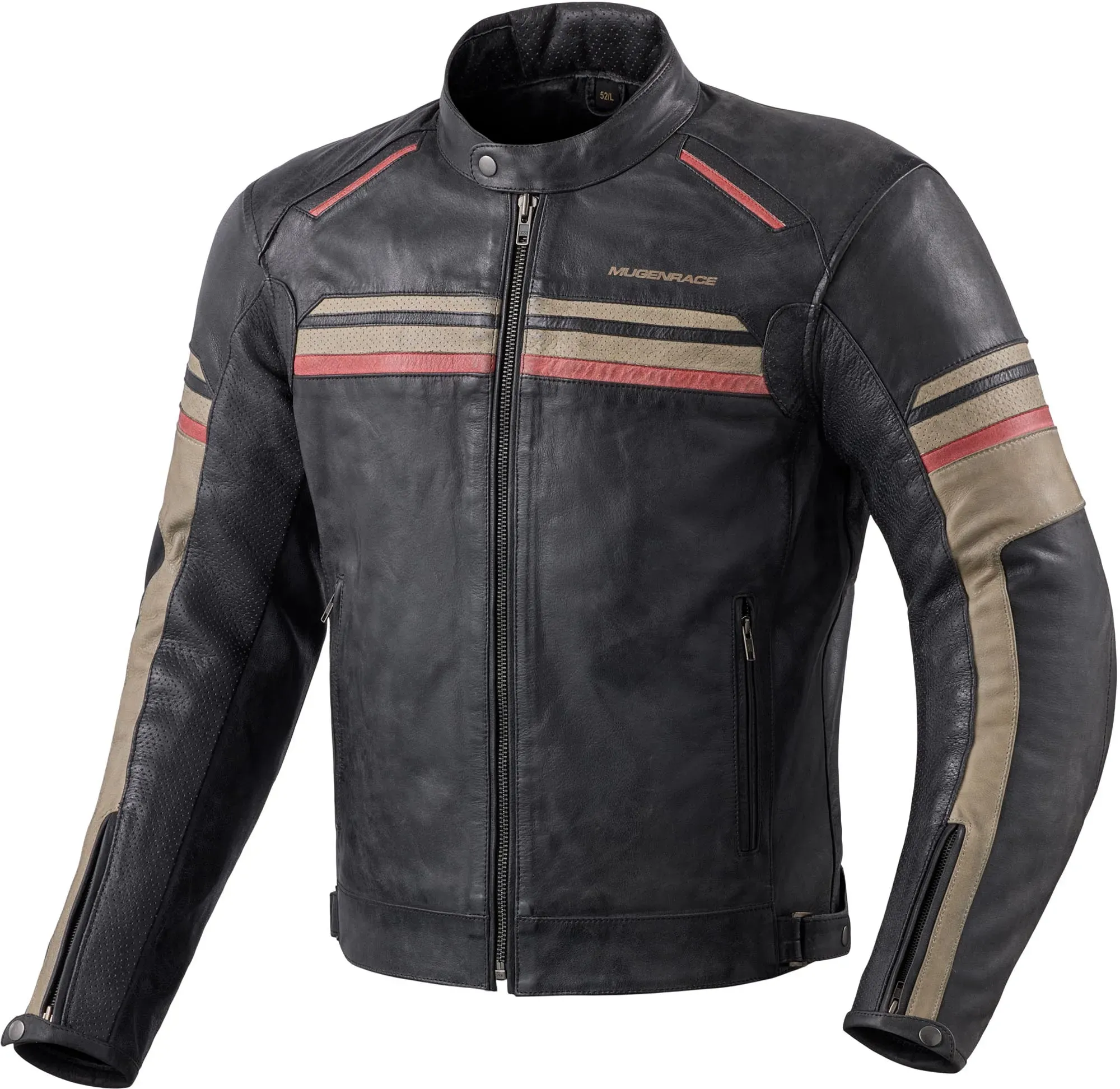 MUGENRACE Loksait Motorrad Lederjacke, schwarz-rot-beige, Größe 5XL für Männer