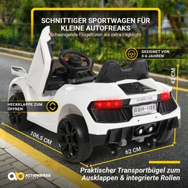 Actionbikes Motors Kinder-Elektroauto Super Sport, 50 Watt, 12 Volt, Fernbedienung, LEDs, Soundmodul, Bremsautomatik (Weiß)