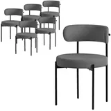 ML-Design Esszimmerstühle 6er Set, Grau, Teddystoff & schwarze Metallbeine, ergonomische Polsterstühle mit Rückenlehne für Esszimmer & Wohnzimmer