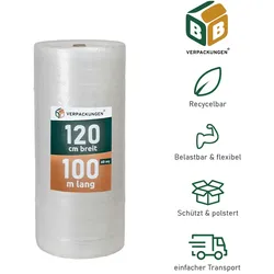 1 x Luftpolsterfolie (1,2 x 100 m) 2-lagig 60 my Schutzfolie Noppen Versandfolie Polster Verpacken Knallfolie Transport BB-Verpackungen
