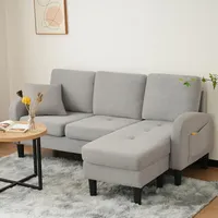 Merax Ecksofa 3-Sitzer Sofa mit Chaiselongue und Kunststoffbeine, Eckcouch in L-Form aus Baumwoll-Leinenstoff, Kleine Couch für Wohnzimmer/Wohnung, 166 x 118 x 77 cm, Grau