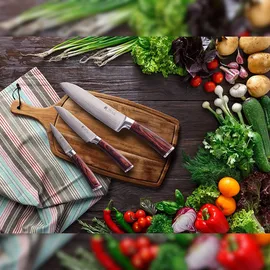 Wakoli EDIB 3er Damastmesserset I Holzbox I 8 - 17cm Klinge I mit Messerblock