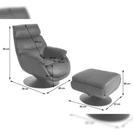 Mendler Relaxsessel mit Hocker HWC-K99, Fernsehsessel Sessel, Wippfunktion drehbar, Metall Echtleder/Kunstleder ~ schwarz