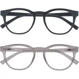 OPULIZE BLU Blaulichtfilter Lesebrille für Damen Herren, Blendfreie UV400-Schutz Federscharnier Anti-Müdigkeit, Runder Rahmen, Computerbrillen Gaming, 2er-Pack Grau Eis +1,00