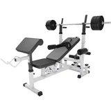 GORILLA SPORTS®Hantelbank mit Gewichten - 170 cm Hantelstange, 40/70/100 kg Hantelset, Beincurler, Butterfly, Dip-station, Curlpult - Trainingsbank, Fitnessstation, Kraftstation mit Langhantel