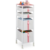 Relaxdays Kommode, Kinder, 4 Stoffschubladen, HBT: 109,5 x 36 x 40,5 cm, Schubladenschrank, Metallgestell, weiß/rosa