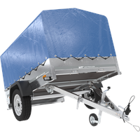 Auto Anhänger 230x125 Garden Trailer 230 KIPP Unitrailer 750 kg mit Stützrad, blauer Hochplane und Hochspriegel