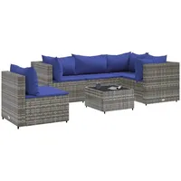 vidaXL 6-tlg. Garten-Lounge-Set mit Kissen Grau Poly Rattan