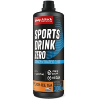 Body Attack ZERO SPORTS DRINK - Peach Ice Tea - 1000 ml / 200 Portionen - Made in Germany - Energy Drink Konzentrat - Veganer Sirup zuckerarm, fettarm - Für Softdrinks mit Vitaminen & Mineralstoffen