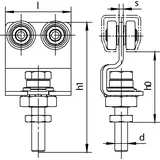 Helm Rollapparat zweipaarig mit Drehlager, Stahl verzinkt, gelb