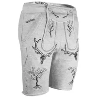 PAULGOS Trachtenhose Herren Jogginghose Design Lederhose Kurz Sweathose Bermuda Shorts JOK6 grau 3XL