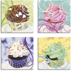 Leinwandbild ARTLAND "Cupcakes", bunt (farbe bild(er): bunt), B:20cm H:20cm, Canvas, Leinwand, MDF, Bilder, 4er Set, verschiedene Größen