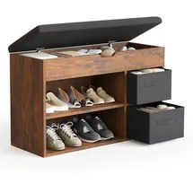 Mondeer Schuhbank 80 x 48 x 30 cm 2 Stoffschubladen / Schwarz/Vintagebraun