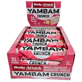 Body Attack YamBam Crunch Himbeere-Vanille weiße Schokolade Riegel 15 x 55 g