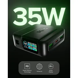 SBS Pulse Power HD 35W, 10000mAh, Power Delivery (PD 3.0 PPS), AFC, Powerbank mit Schnellladen, Hochdichte, LCD-KI-Display, USB-C, USB-A, tragbares Reiseladegerät, kompakt, Schwarz