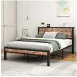HOMERECOMMEND Metallbett mit MDF-Kopfteil, Lattenrost, modernes Design (1-tlg), 140 x 200 cm, Schwarz + Vintage Braun (Ohne Matratze) schwarz 208 cm x 140 cm x 90 cm