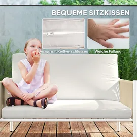 Outsunny Gartenmöbel Set aus Polyrattan Lounge-Set mit 2er Sofa Sessel Glastisch - Hellgrau