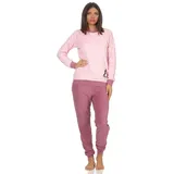 RELAX by Normann Damen Frottee Pyjama Langarm Schlafanzug mit Bündchen und süßem Pinguin Motiv - 201 13 564, Farbe:rosa, Größe2:40/42 - 40