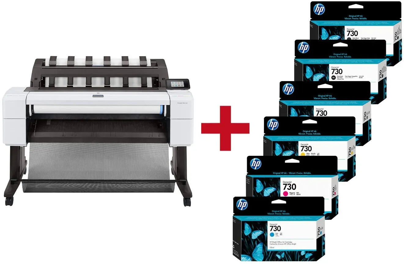 HP DesignJet T1600 PostScript Großformatdrucker Plotter inkusive zusätzlichem HP Tintenset 730