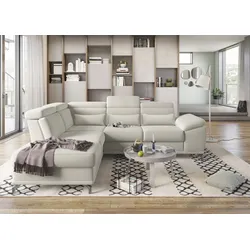 Ecksofa SIT & MORE "Cabrio L-Form, mit Sitztiefenverstellung, Arm- und Kopfteilverstellung", beige (linen), B:274cm H:87cm T:230cm, 100% Polyester, Sofas, 3 Nierenkissen, Federkern, optional Bettfunktion und Stauraum