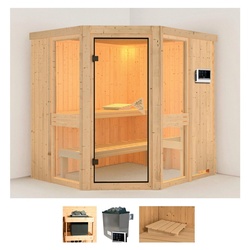 Karibu Sauna Aline 1, BxTxH: 196 x 170 x 198 cm, 68 mm, (Set) 9-kW-Ofen mit externer Steuerung beige
