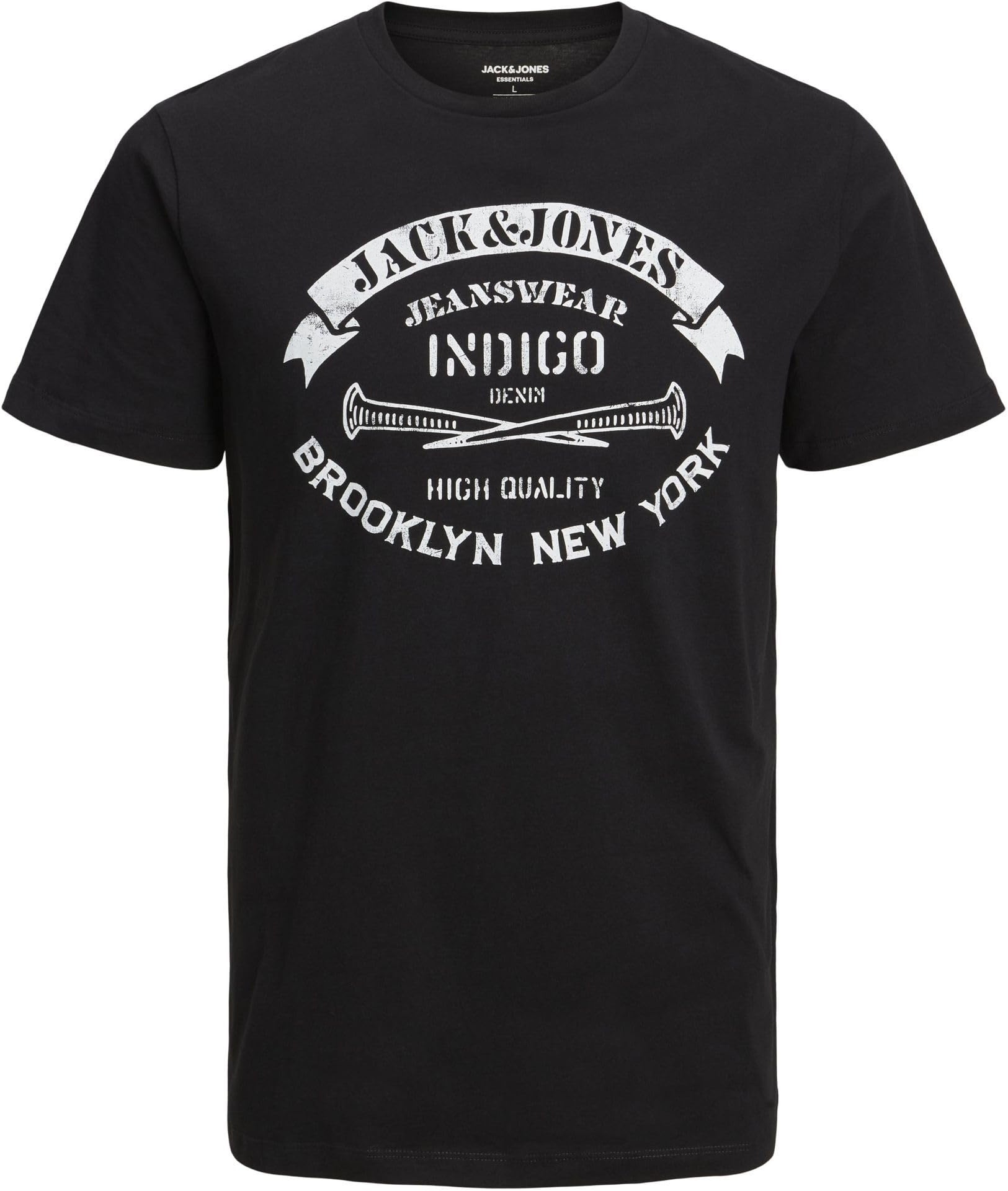 JACK & JONES Herren Rundhals T-Shirt JJEJEANS - Regular Fit S M L XL XXL Cotton, Größe:L, Farbe:Black 12232972