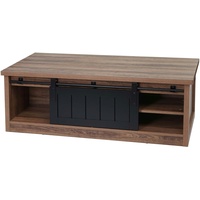 Mendler Couchtisch HWC-K75, Beistelltisch Wohnzimmertisch, Schiebetüre 6 Staufächer, Holz-Optik Metall 44x120x60cm ~ braun