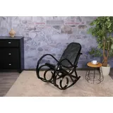 Mendler Schaukelstuhl M41, Schwingsessel Fernsehsessel, Massiv-Holz ~ Walnuss-Optik, Patchworkleder schwarz