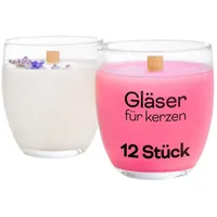 konzept Kerzengläser 225 ml, 12 er Kerzen Gläser leer zum gießen, Teelichtgläser klein 8x7 cm