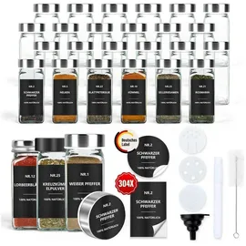 luxuskollektion Gewürzgläser Eckig Set 24er: Gewürzdosen Glas 120ml Streueinsatz