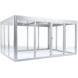SunElements Design Gewächshaus SunGarden Energy mit Photovoltaikdach 3.4 ALU Natur, Wände: 6mm Acrylglas klar, Dach: Doppelglasmodule 40 % Transparenz