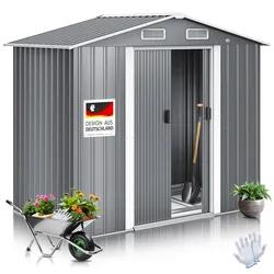 KESSER® XL Metall Gerätehaus 4,2m3 mit Fundament   inkl. Arbeitshandschuhe   195x131x186cm    2x Schiebetür & Fundament   Geräteschuppen   Gartenhaus Schrank   Satteldachdach Garten Schuppen