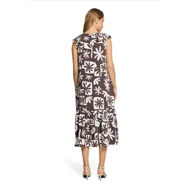 Cartoon Druckkleid Midi Braun/Weiß 40