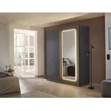 Rauch Schwebetürenschrank Kleiderschrank Schrank Garderobe Wäscheschrank Abraxxas, mit Spiegel und integrierter dimmbarer LED-Beleuchtung MADE IN GERMANY, grau metallic, 181x212x62cm