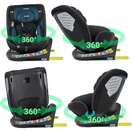 XOMAX G409 IOT Kindersitz drehbar 360°, ISOFIX I mitwachsend I 0-36 kg, 0-12 Jahre, Gruppe 0+/1/2/3, 5-Punkt-Gurt, 3-Punkt-Gurt I Bezug waschbar I ECE R129 I Black-Blue