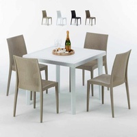 Weiß Quadratisch Tisch und 4 Stühle Farbiges Polypropylen-Außenmastenset Grand Soleil Bistrot Love