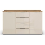 Rauch Kommode »Sideboard Kombikommode Schubladenkommode AGORDO mit Glasfront«, mit 4 Schubkästen und 2 Türen sowie Metallgriffen MADE IN GERMANY, beige