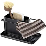 Wenko Spülorganizer Orio, Spülcaddy mit Behälter aus rostfreiem Edelstahl abnehmbar, stabile Bodenschale aus Kunststoff, Maße (B x H x T): 21 x 10,5 x 12 cm, Schwarz